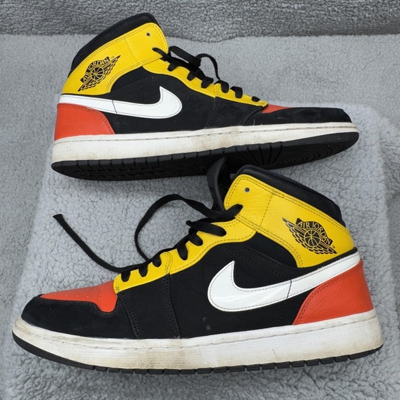 Nike Air Jordan 1 Shoes Mens 11.5 Mid Black Gym Red Yellow Sneakers 852542-087 - Picture 3 of 16